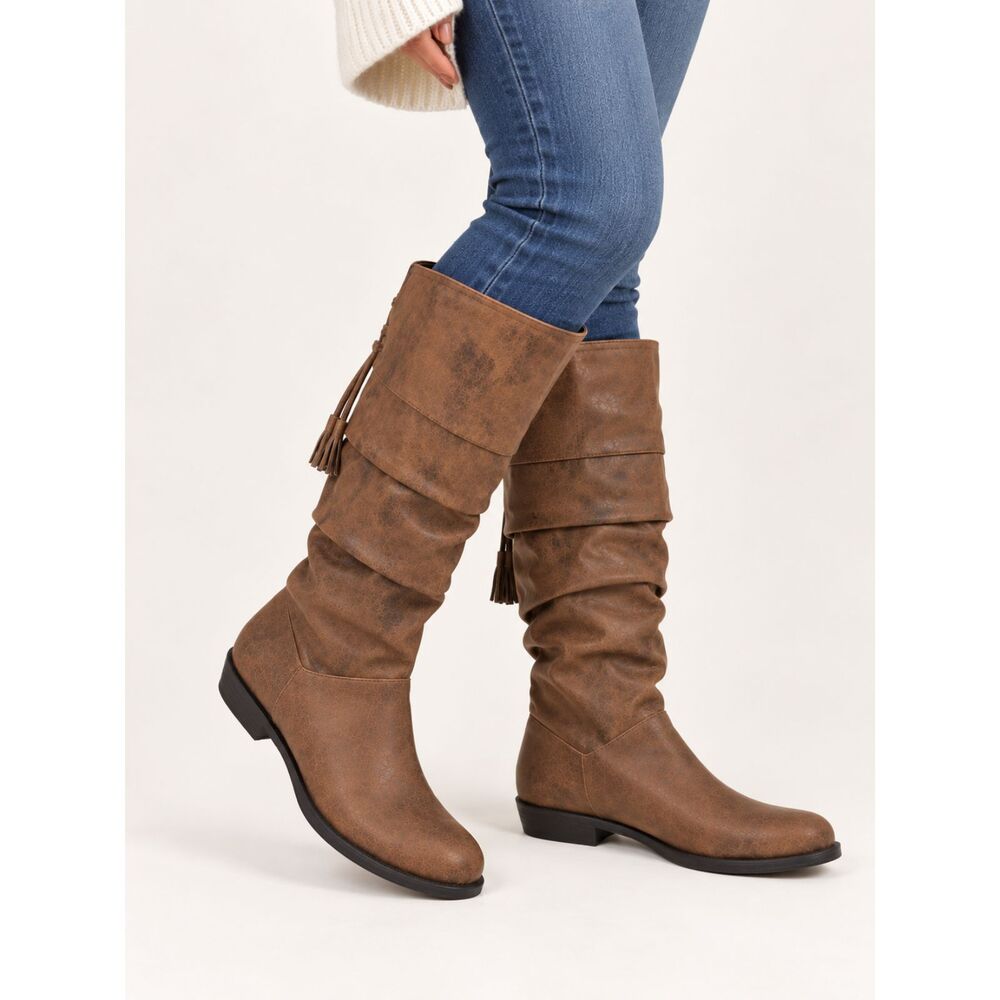Hot Kiss Sammy Boots Womens 9.5 Brown Slouch Knee High Tassel Y2K Western Boho
